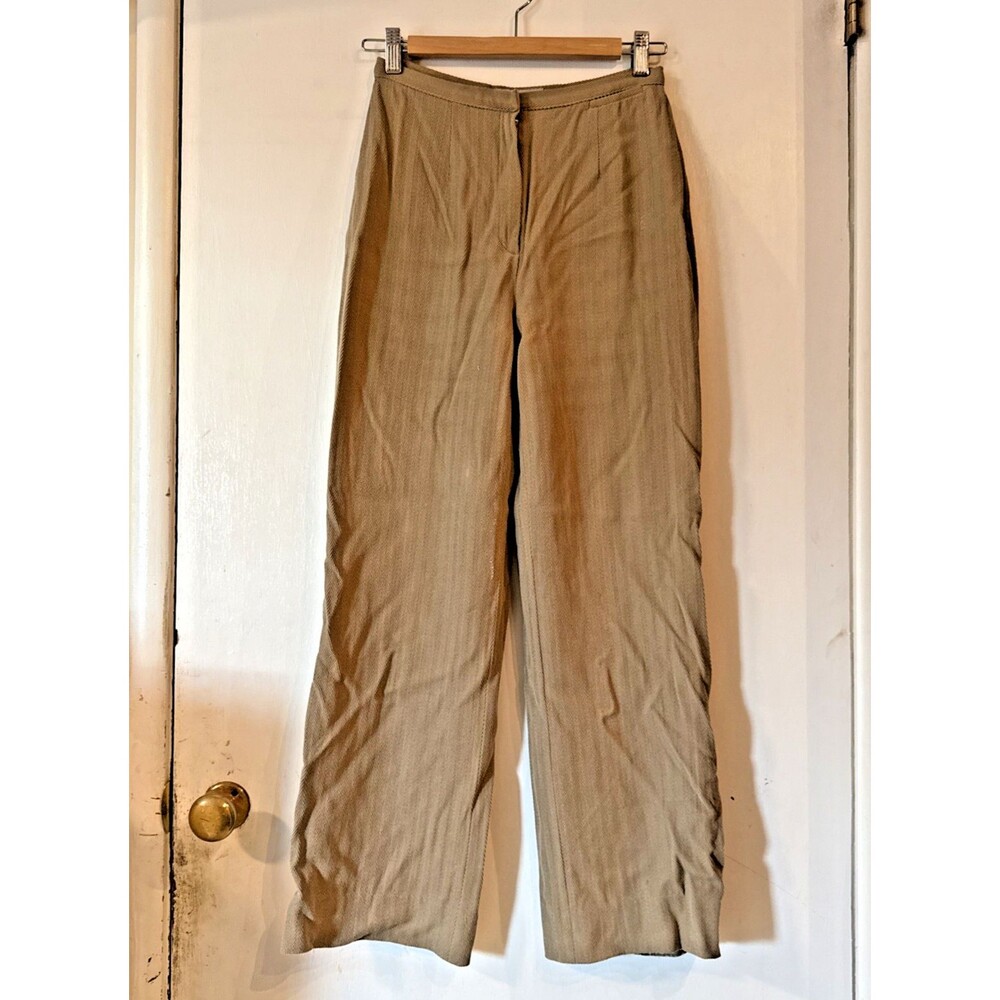 Vtg Emporio Armani Herringbone Trousers Lined Pants Beige Italy Women's 24 W